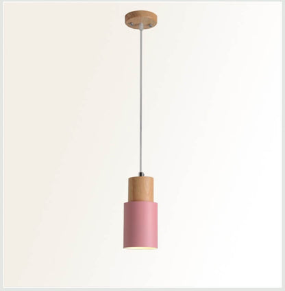 Moderne Hanglamp van Metaal en Hout met Kleurrijk Design