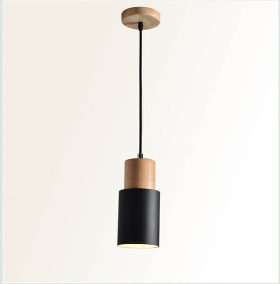 Moderne Hanglamp van Metaal en Hout met Kleurrijk Design