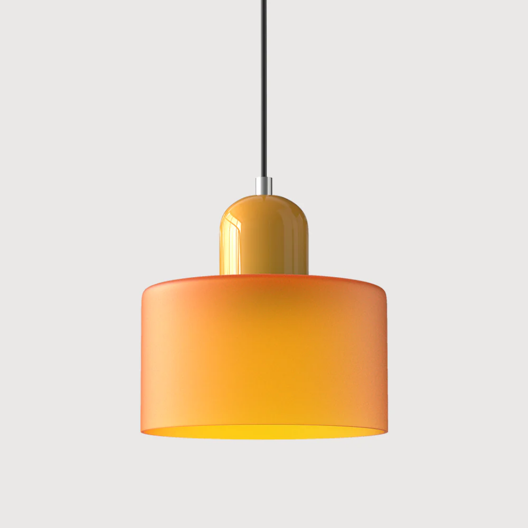 Retro Hanglamp met Oranje Glazen Kap & Groene Bovenzijde