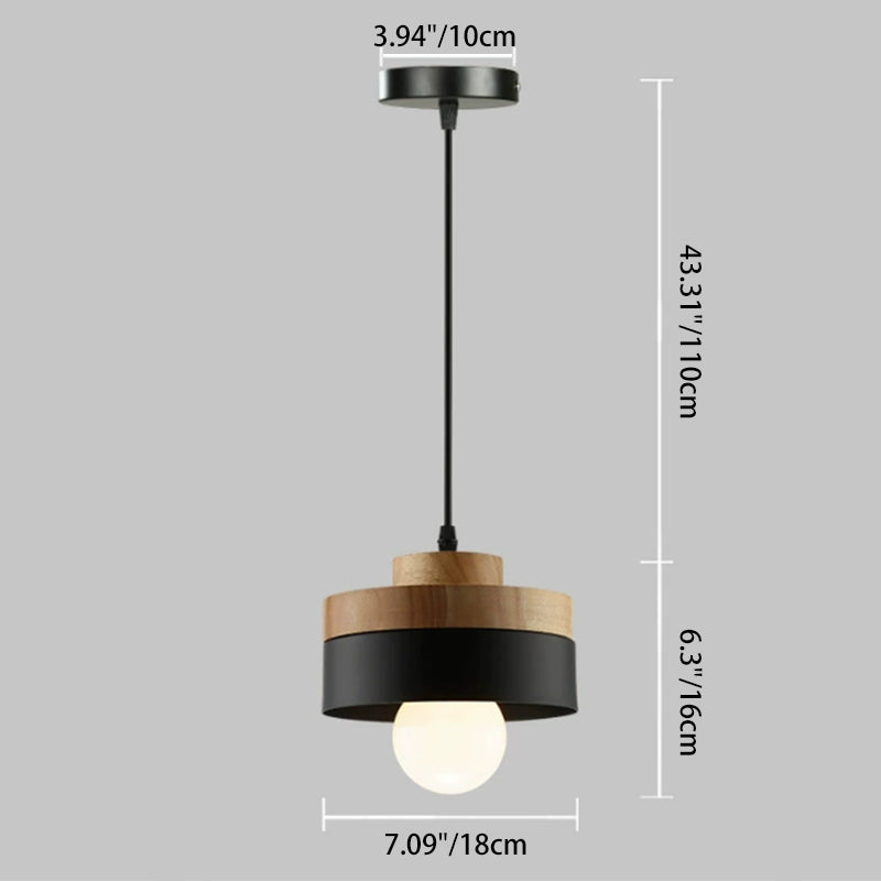 Moderne Hanglamp van Metaal en Hout – Zwart of Wit met Verstelbaar Snoer