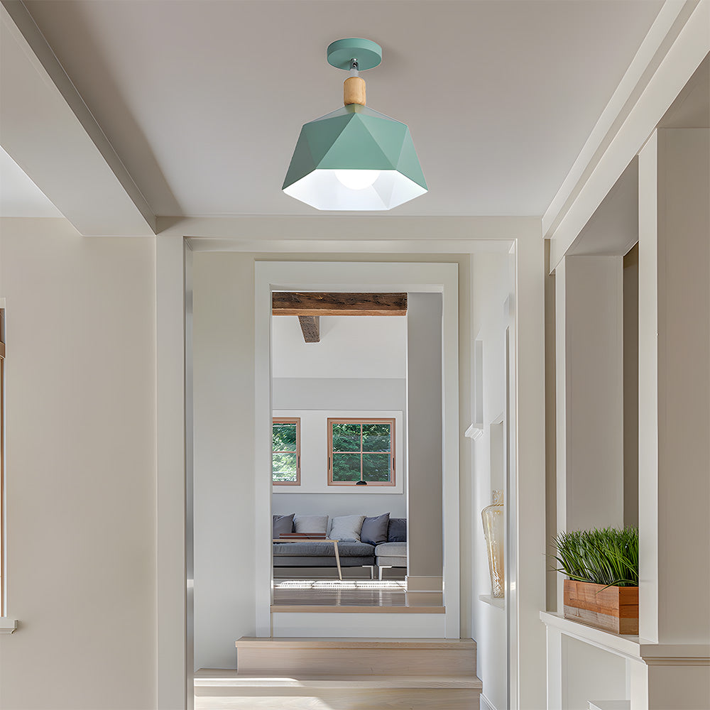 Läila – Scandinavische Plafondlamp met Geometrisch Design & Houten Accent