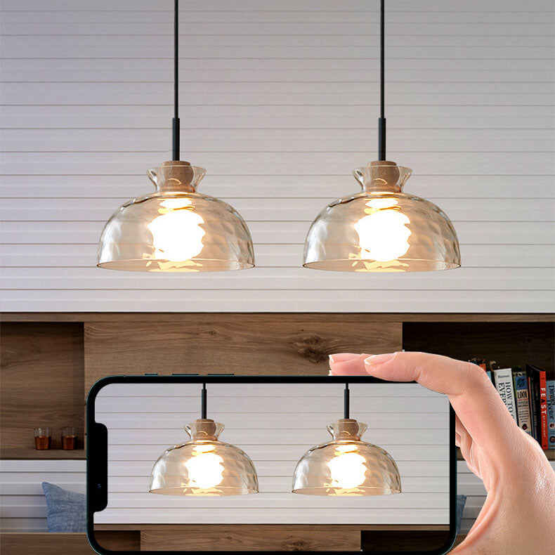 Moderne Glazen Hanglamp met Houten Accenten – Diverse Designs