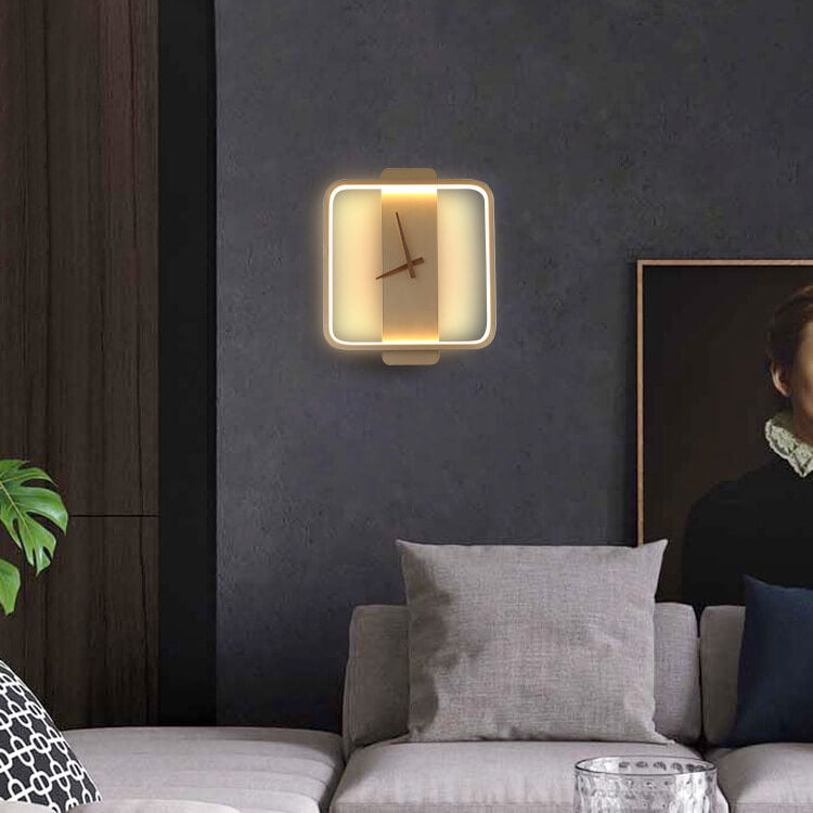 Modern Wall Lamp with Clock Design – Acrylic & Metal – Gold/Black – 18W LED