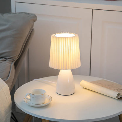 Scandinavische Glazen Tafellamp met Stoffen Kap – 3-Kleurig Dimbaar Licht