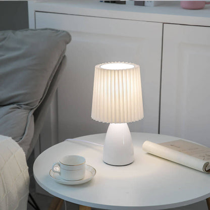 Scandinavische Glazen Tafellamp met Stoffen Kap – 3-Kleurig Dimbaar Licht