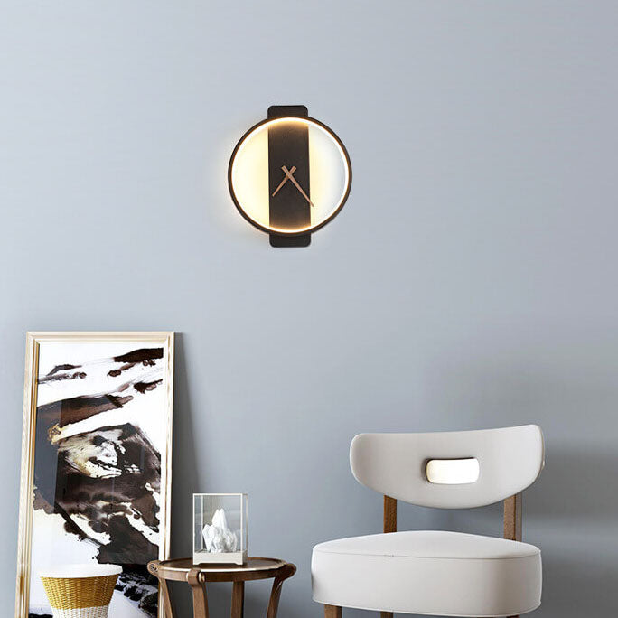 Modern Wall Lamp with Clock Design – Acrylic & Metal – Gold/Black – 18W LED