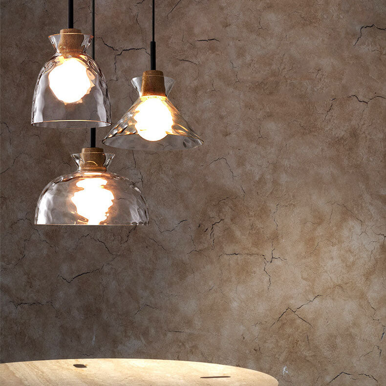 Moderne Glazen Hanglamp met Houten Accenten – Diverse Designs