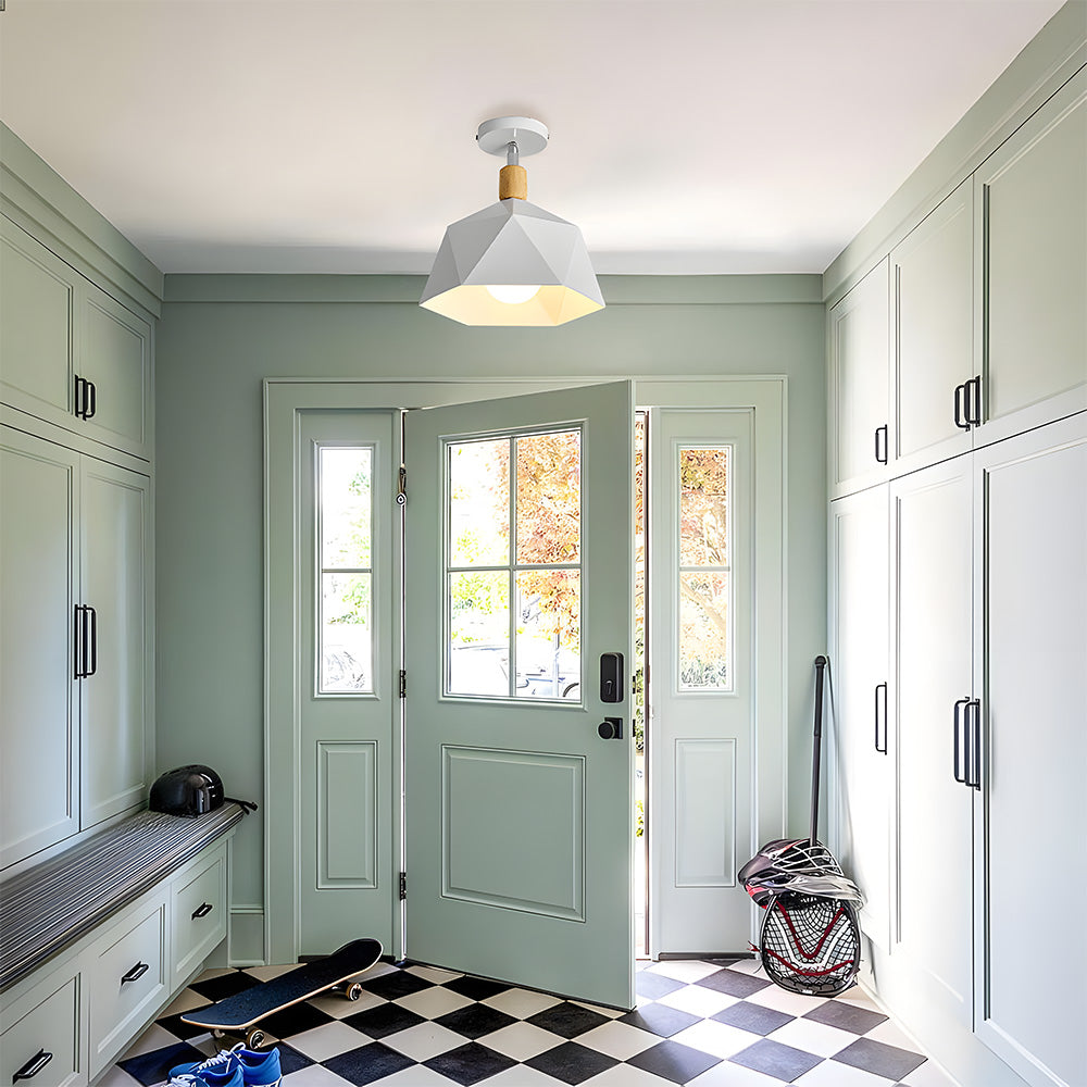 Läila – Scandinavische Plafondlamp met Geometrisch Design & Houten Accent