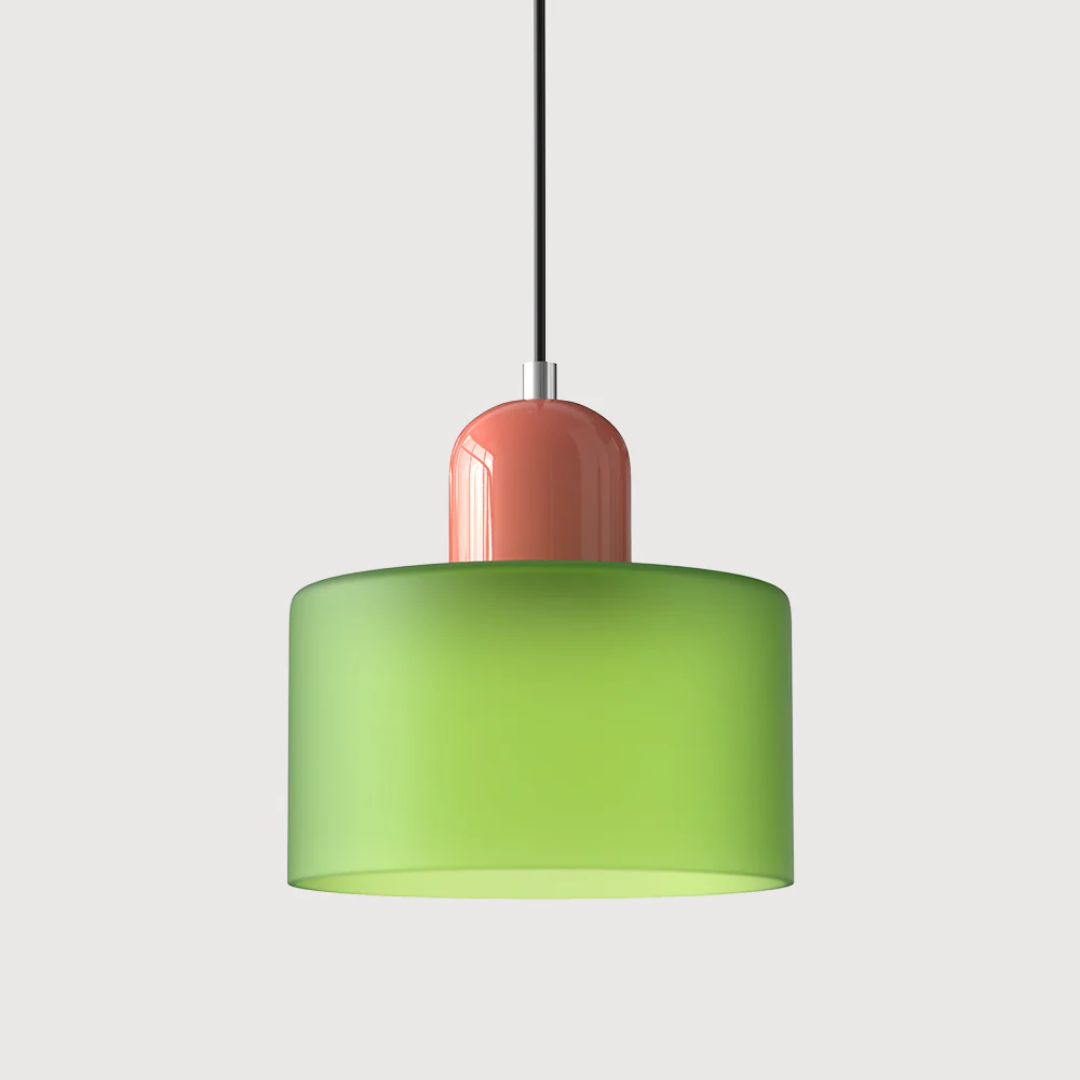 Retro Hanglamp met Oranje Glazen Kap & Groene Bovenzijde