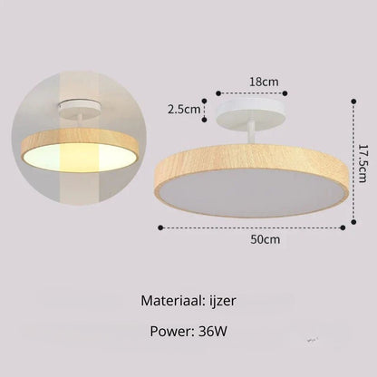 Fjell – Scandinavische Plafondlamp met Houtlook & Goudkleurig Montuur