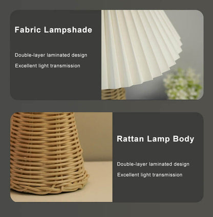 Moderne Beige Rattan Tafellamp met Stoffen Kap – Voor Slaapkamer, Woonkamer of Bureau