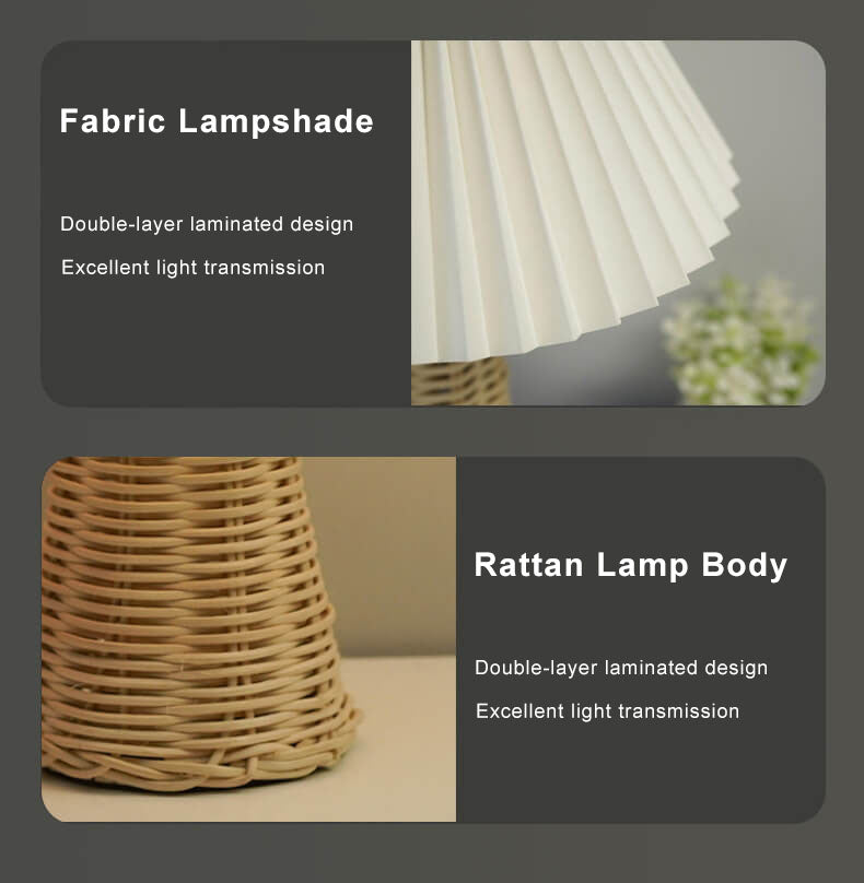 Moderne Beige Rattan Tafellamp met Stoffen Kap – Voor Slaapkamer, Woonkamer of Bureau