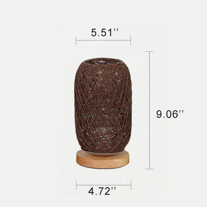 Industriële Rotan & Houten Tafellamp – Beige/Bruin – 5V LED 3W 300lm