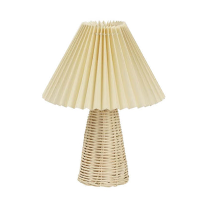 Moderne Beige Rattan Tafellamp met Stoffen Kap – Voor Slaapkamer, Woonkamer of Bureau