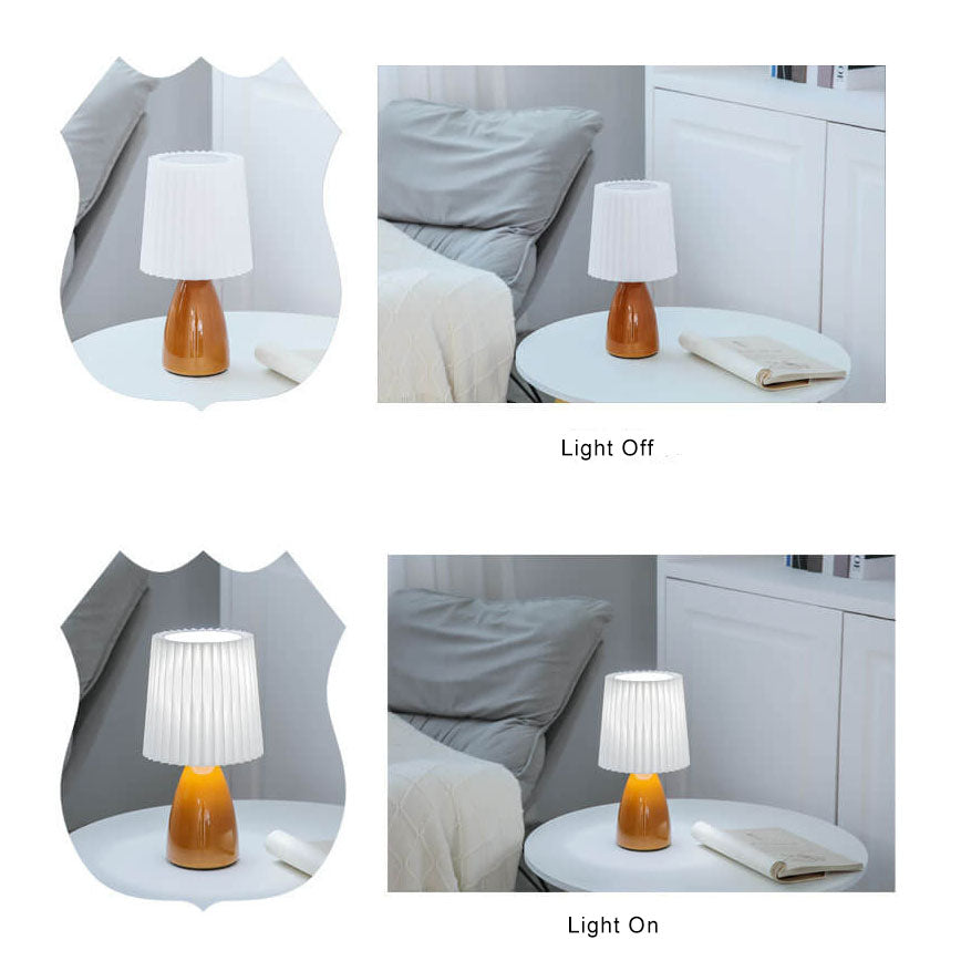 Scandinavische Glazen Tafellamp met Stoffen Kap – 3-Kleurig Dimbaar Licht
