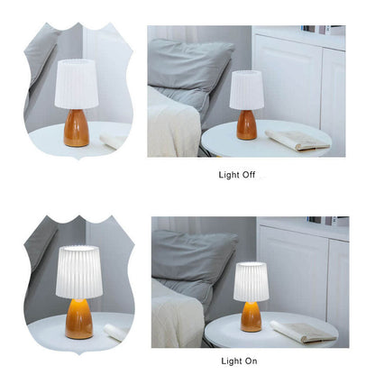 Scandinavische Glazen Tafellamp met Stoffen Kap – 3-Kleurig Dimbaar Licht