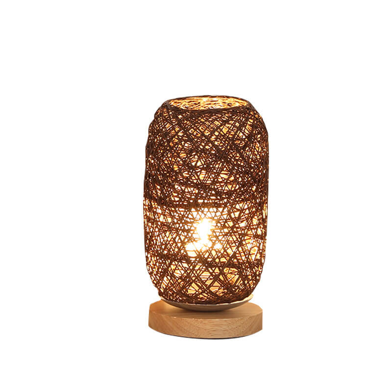 Industriële Rotan & Houten Tafellamp – Beige/Bruin – 5V LED 3W 300lm