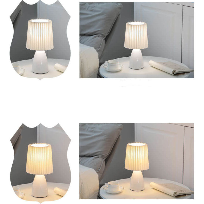 Scandinavische Glazen Tafellamp met Stoffen Kap – 3-Kleurig Dimbaar Licht