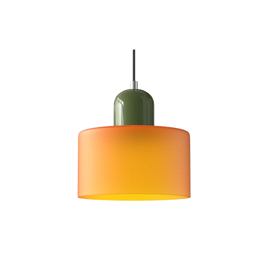 Tusa – Retro Hanglamp met Oranje Glazen Kap & Groene Bovenzijde