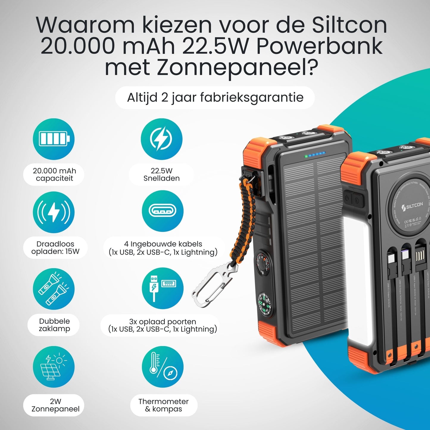 Lumio – Extra Krachtige Solar Powerbank 20000mAh met zonnepaneel & draadloos opladen