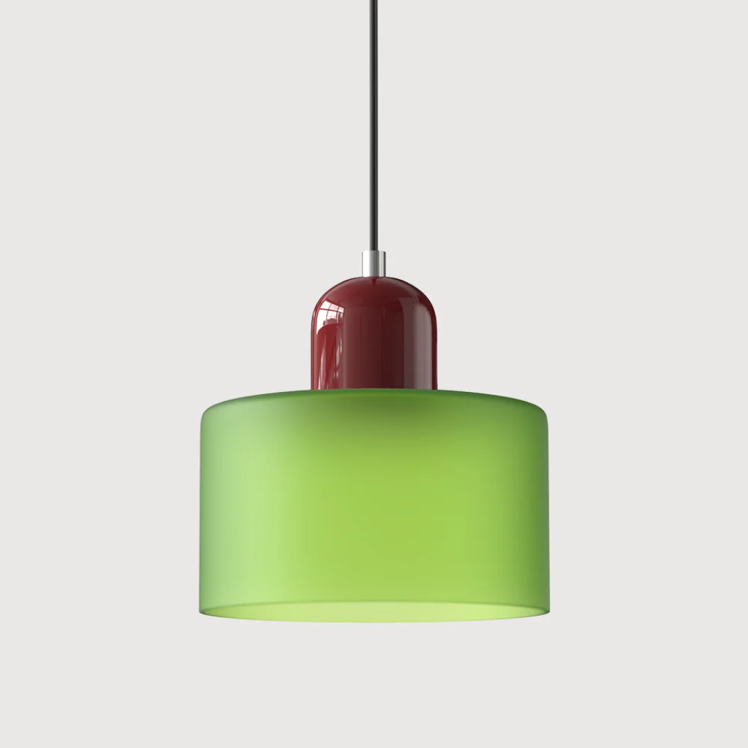 Retro Hanglamp met Oranje Glazen Kap & Groene Bovenzijde