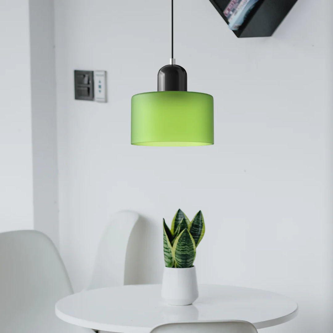 Retro Hanglamp met Oranje Glazen Kap & Groene Bovenzijde