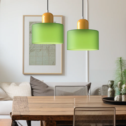 Tusa – Retro Hanglamp met Oranje Glazen Kap & Groene Bovenzijde