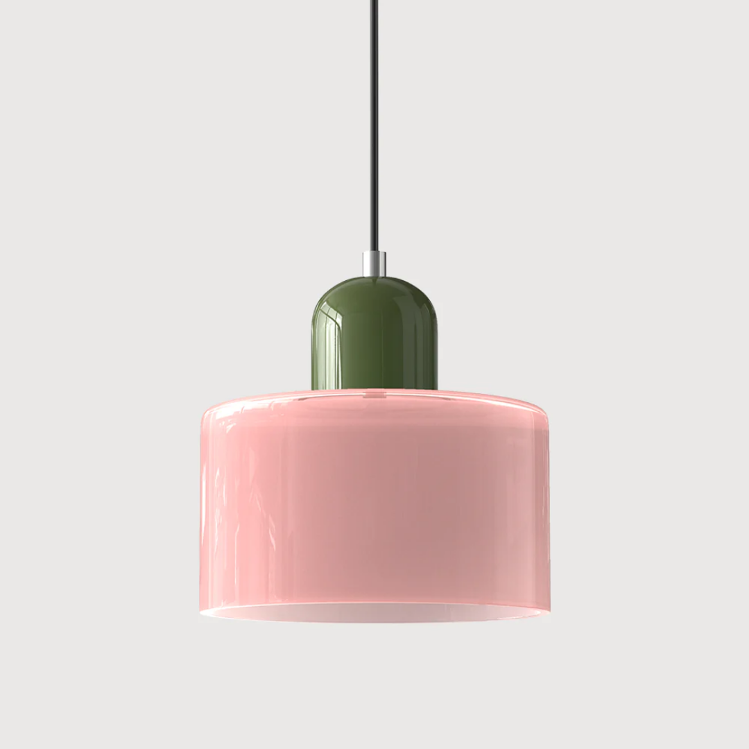 Retro Hanglamp met Oranje Glazen Kap & Groene Bovenzijde