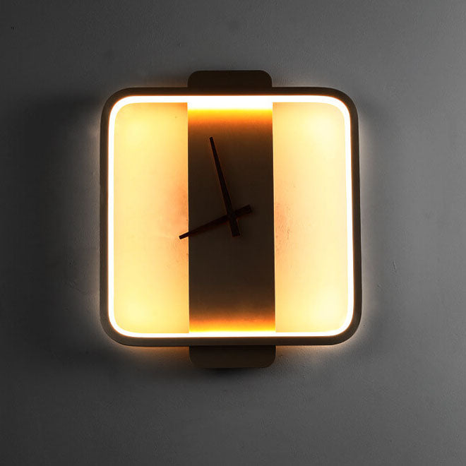 Modern Wall Lamp with Clock Design – Acrylic & Metal – Gold/Black – 18W LED