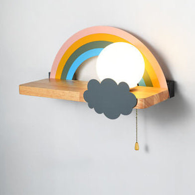Regenboog Cartoon Wandlamp van Glas met Houten & Metalen Accenten – 4 Kleuren, 3 Lichtstanden