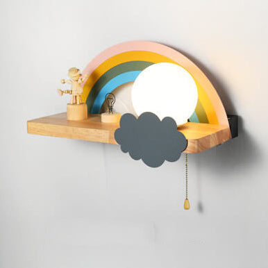 Regenboog Cartoon Wandlamp van Glas met Houten & Metalen Accenten – 4 Kleuren, 3 Lichtstanden