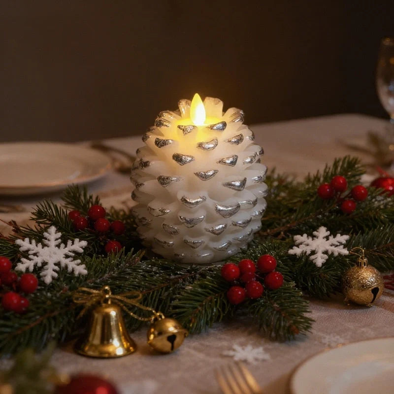 Herfstverlichting in Dennen Design– Set van 2 met Realistisch LED-vlam Effect