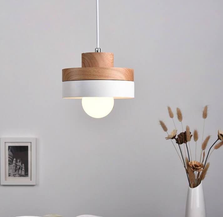 Moderne Hanglamp van Metaal en Hout – Zwart of Wit met Verstelbaar Snoer