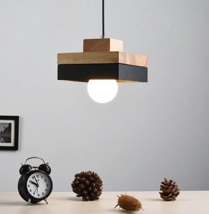 Moderne Hanglamp van Metaal en Hout – Zwart of Wit met Verstelbaar Snoer