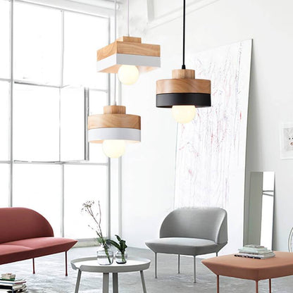 Moderne Hanglamp van Metaal en Hout – Zwart of Wit met Verstelbaar Snoer