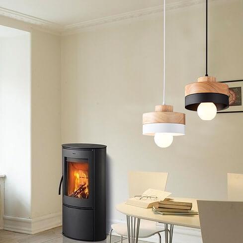 Moderne Hanglamp van Metaal en Hout – Zwart of Wit met Verstelbaar Snoer