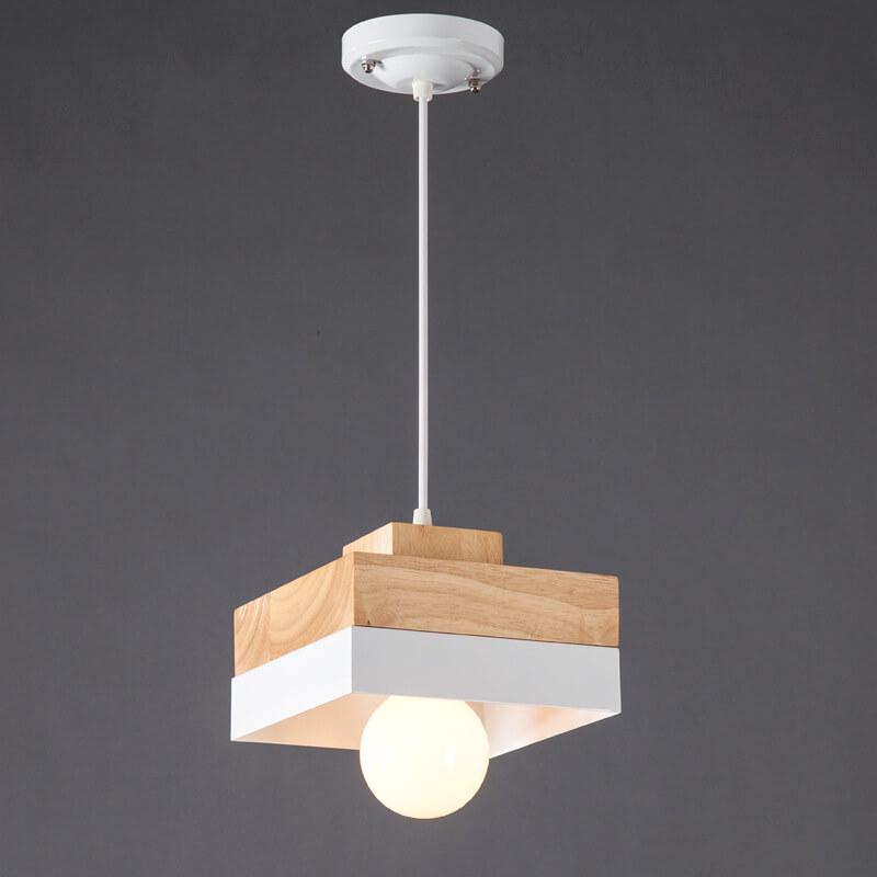 Moderne Hanglamp van Metaal en Hout – Zwart of Wit met Verstelbaar Snoer