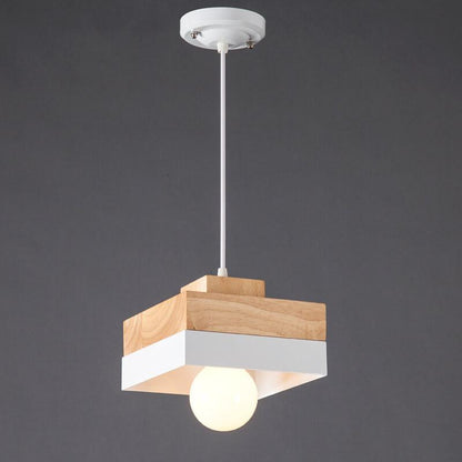 Moderne Hanglamp van Metaal en Hout – Zwart of Wit met Verstelbaar Snoer