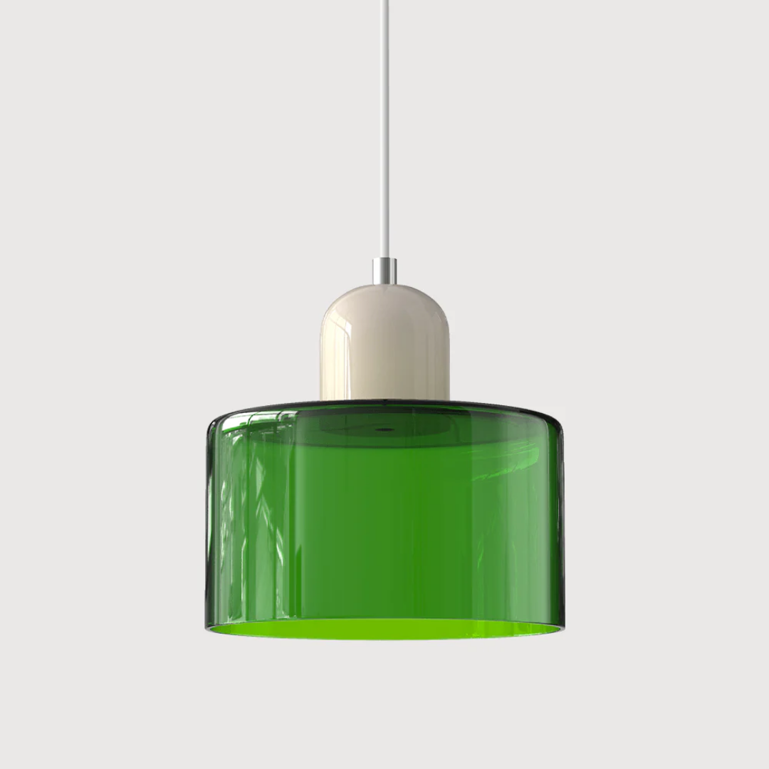 Retro Hanglamp met Oranje Glazen Kap & Groene Bovenzijde