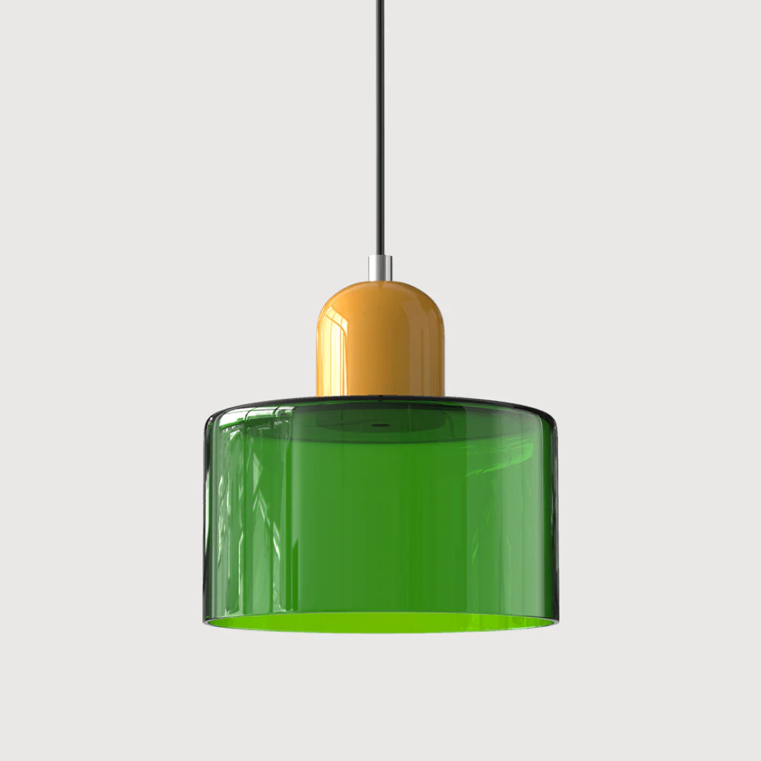 Tusa – Retro Hanglamp met Oranje Glazen Kap & Groene Bovenzijde