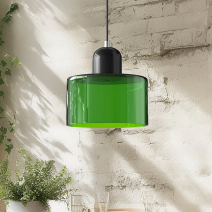 Tusa – Retro Hanglamp met Oranje Glazen Kap & Groene Bovenzijde