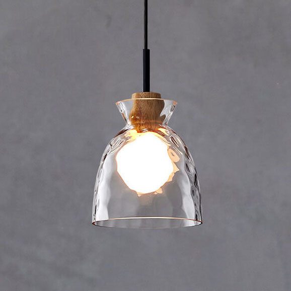 Moderne Glazen Hanglamp met Houten Accenten in Diverse Designs