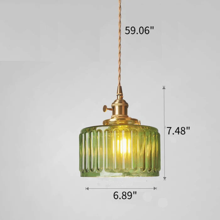 Vintage Cilindervormige Glazen Hanglamp met Traditioneel Design