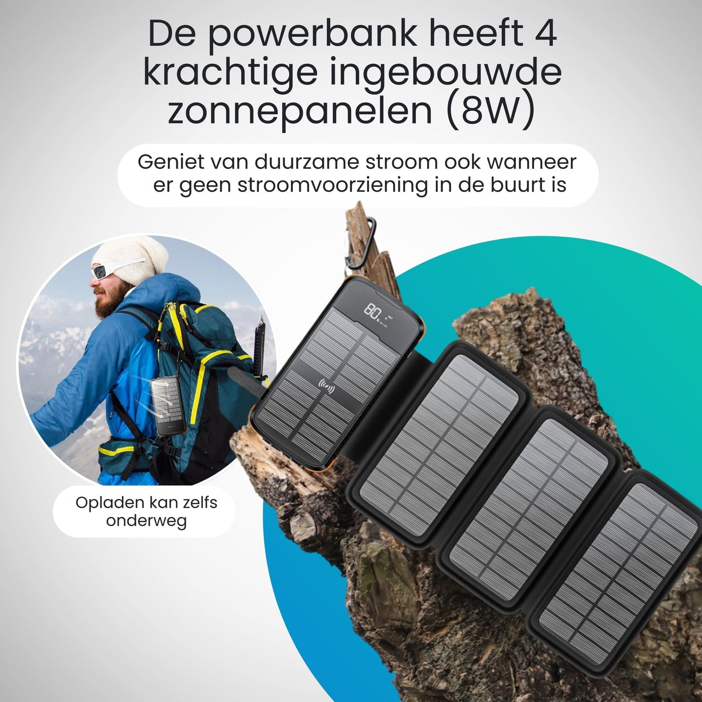 Lumio – Strong Solar Powerbank 30000 mAh met 4 zonnepanelen en 8-in-1 laadfunctie
