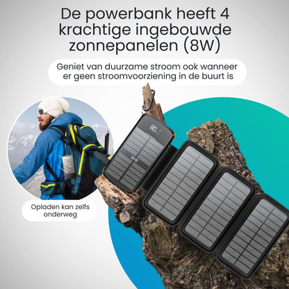 Lumio – Strong Solar Powerbank 30000 mAh met 4 zonnepanelen en 8-in-1 laadfunctie