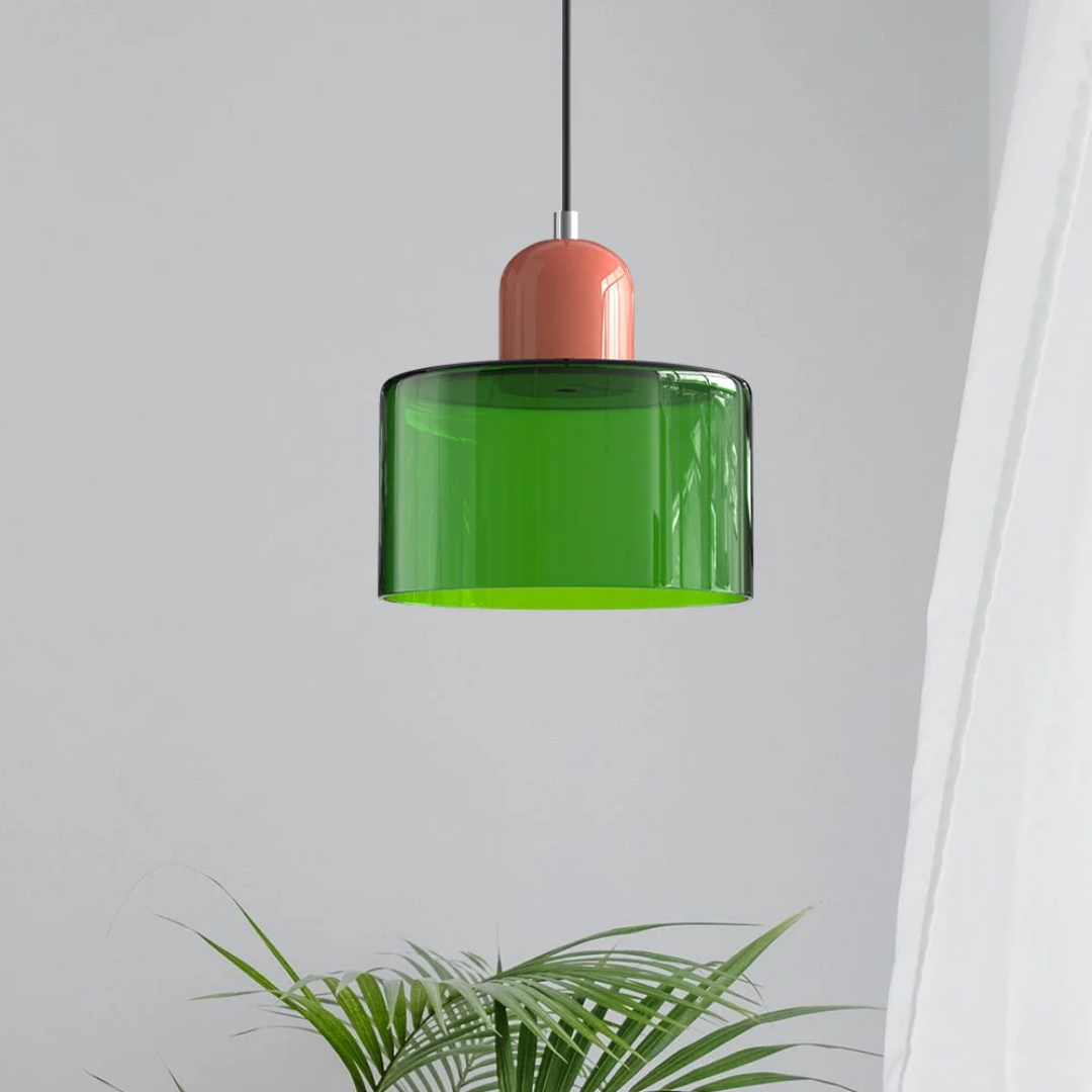 Tusa – Retro Hanglamp met Oranje Glazen Kap & Groene Bovenzijde