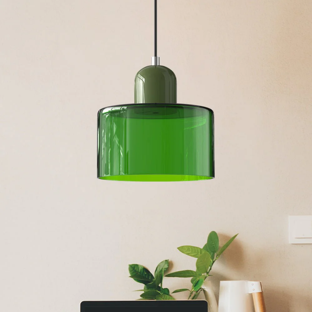 Tusa – Retro Hanglamp met Oranje Glazen Kap & Groene Bovenzijde