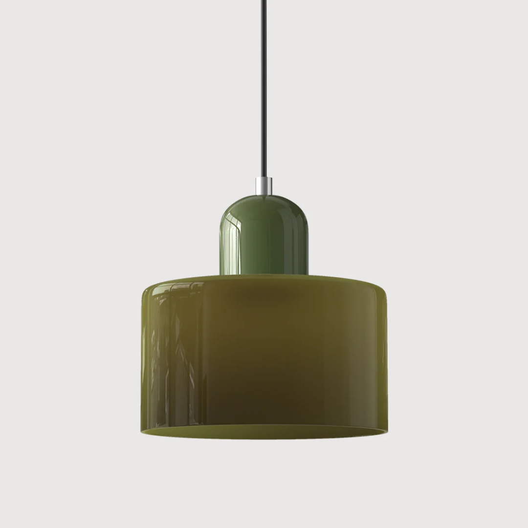 Retro Hanglamp met Oranje Glazen Kap & Groene Bovenzijde