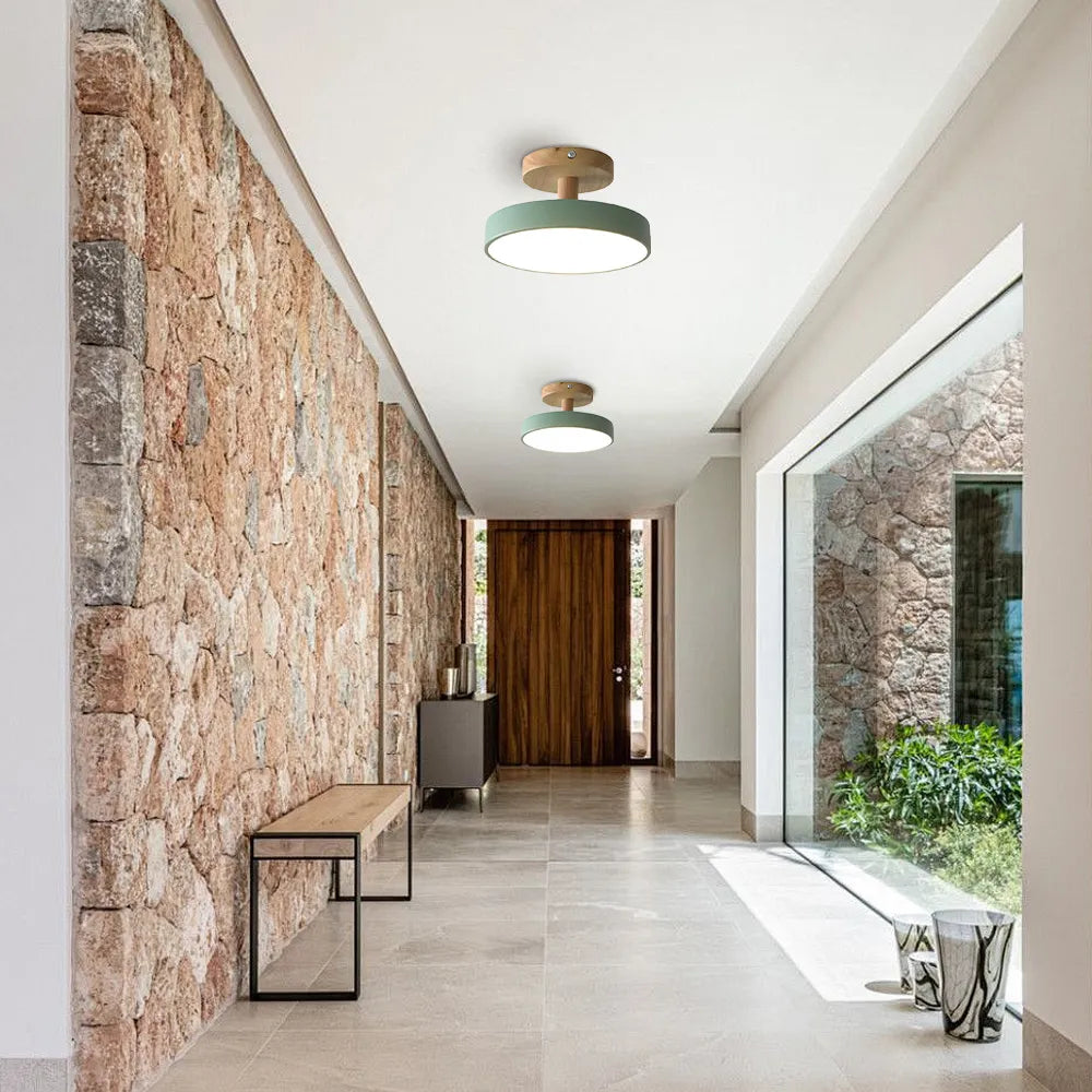 Scandinavische Plafondlamp met Houten Basis & Zacht Pastel Design