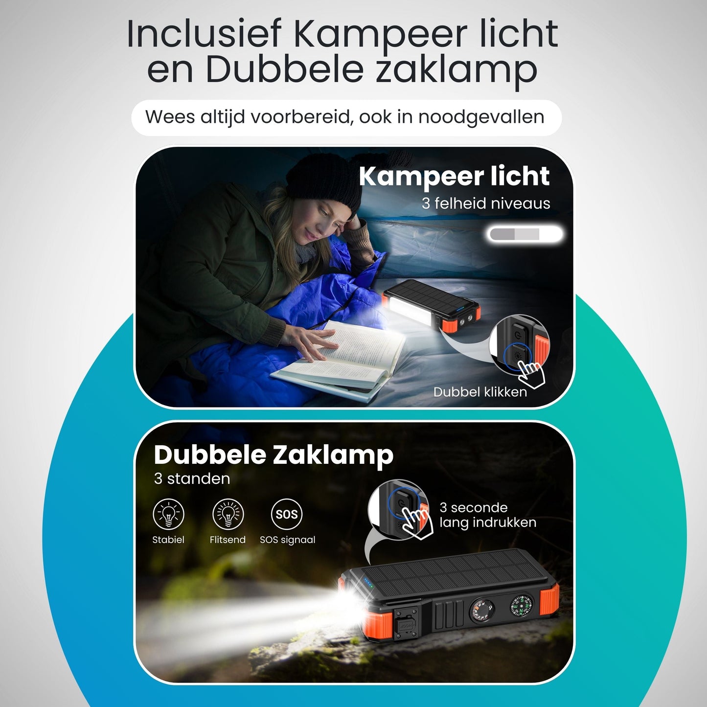 Lumio – Extra Krachtige Solar Powerbank 20000mAh met zonnepaneel & draadloos opladen